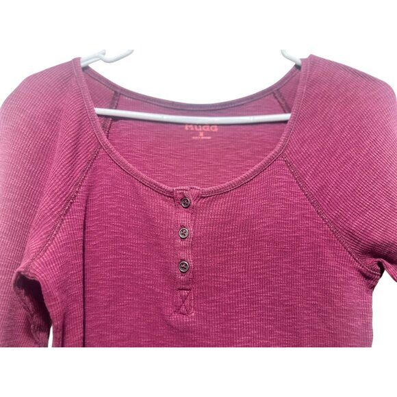 True Vintage Y2K Mudd Henley Top Women Medium Burgundy Bella Swan Twilight Ribbe - Picture 12 of 12